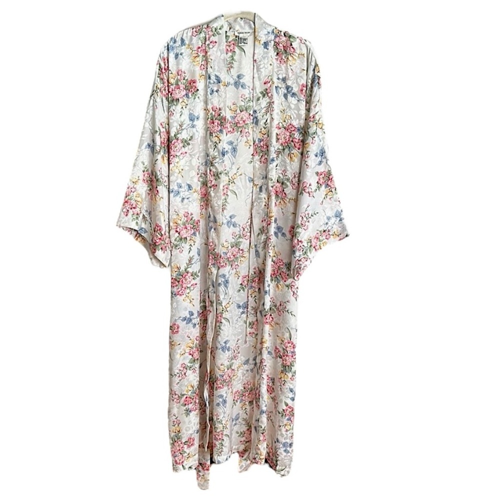 MORGAN TAYLOR Pastel Floral Print Duster Kimono Wrap Robe Topper Feminine OS